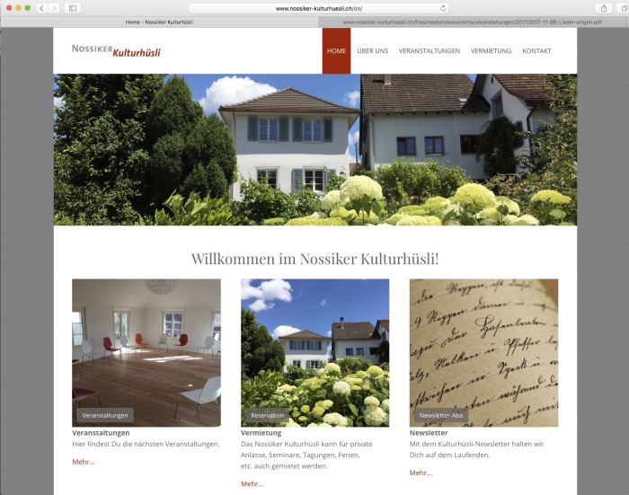 Im Nossiker Kulturhüsli finden kulturelle Veranstaltungen (Lesungen, Konzerte etc) statt.