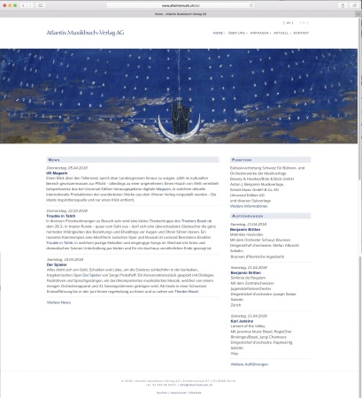Atlantis Musikbuch-Verlag AG | Zollikerstrasse 87 | CH-8008 Zürich | Die Website wurde als Content Management System  mit der Programmiersprache PHP und der Datenbank MySQL nach den internationalen Standards des W3C programmiert.