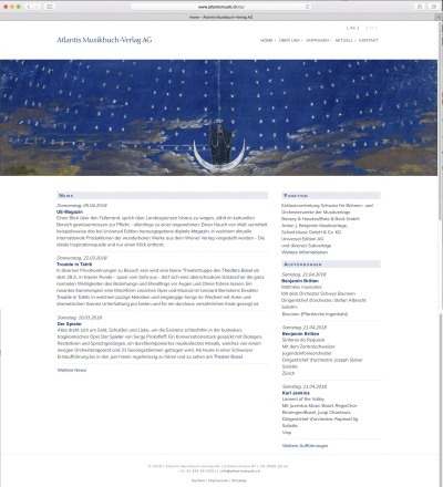 Atlantis Musikbuch-Verlag AG | Zollikerstrasse 87 | CH-8008 Zürich | Die Website wurde als Content Management System  mit der Programmiersprache PHP und der Datenbank MySQL nach den internationalen Standards des W3C programmiert.